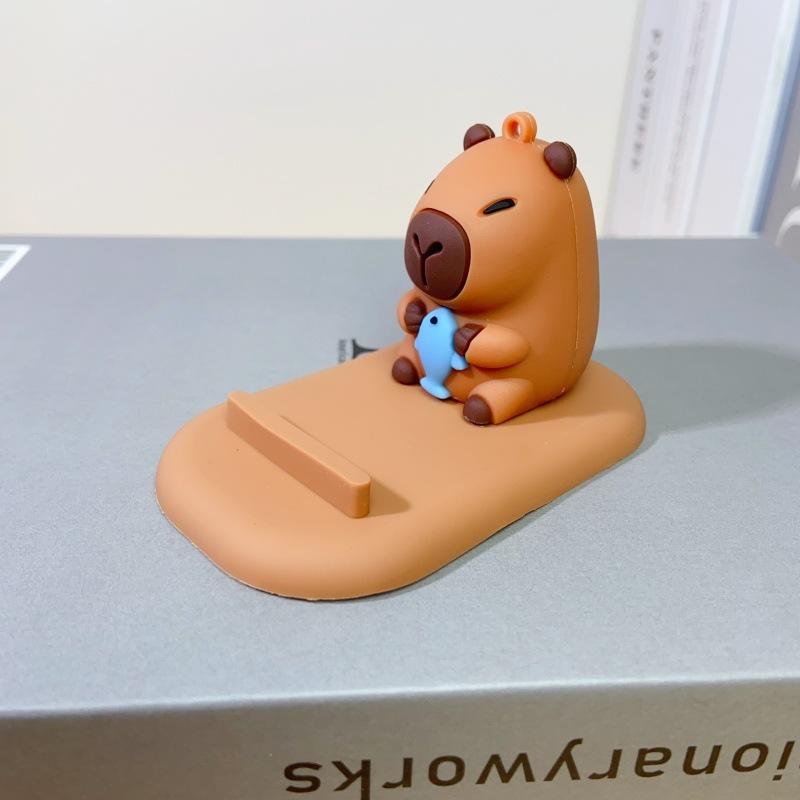 1pc Cute Capybara Phone Stand Lazy Desk Organizer with Expressive Eyes Non-Slip Base Compatible with Smartphones Tablets Home Office Decor