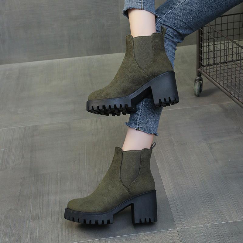 Fashion 2025 Winter Chunky Heels  Women Fashion Stretch Fabric Ankle Boots Shoes Classical Femeal Woman Boats Size 35-41