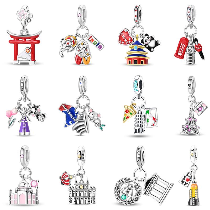 New Copper Charms Eiffel Tower Famous Scenic Spot Souvenirs Beads Fit Original Bracelets Fine Diy Jewelry Gifts