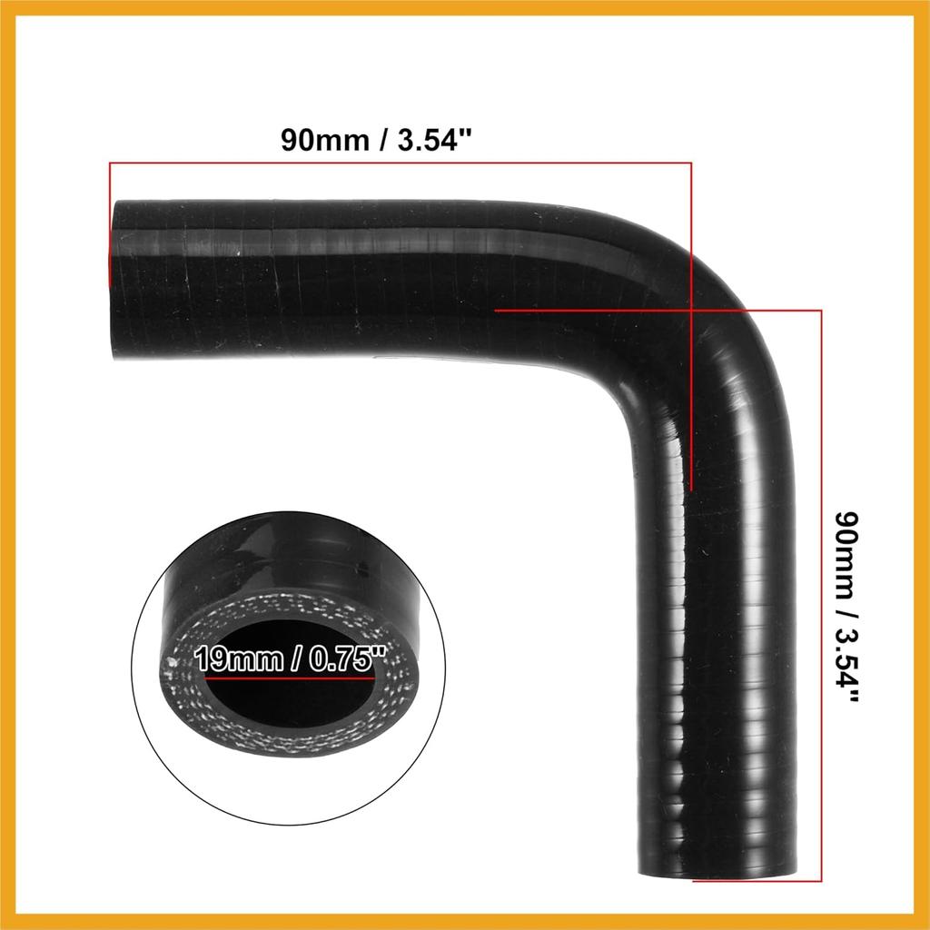 1 Set 19mm 0.75" ID 90 Degree Elbow Engine Silicone Hose Black Replacement