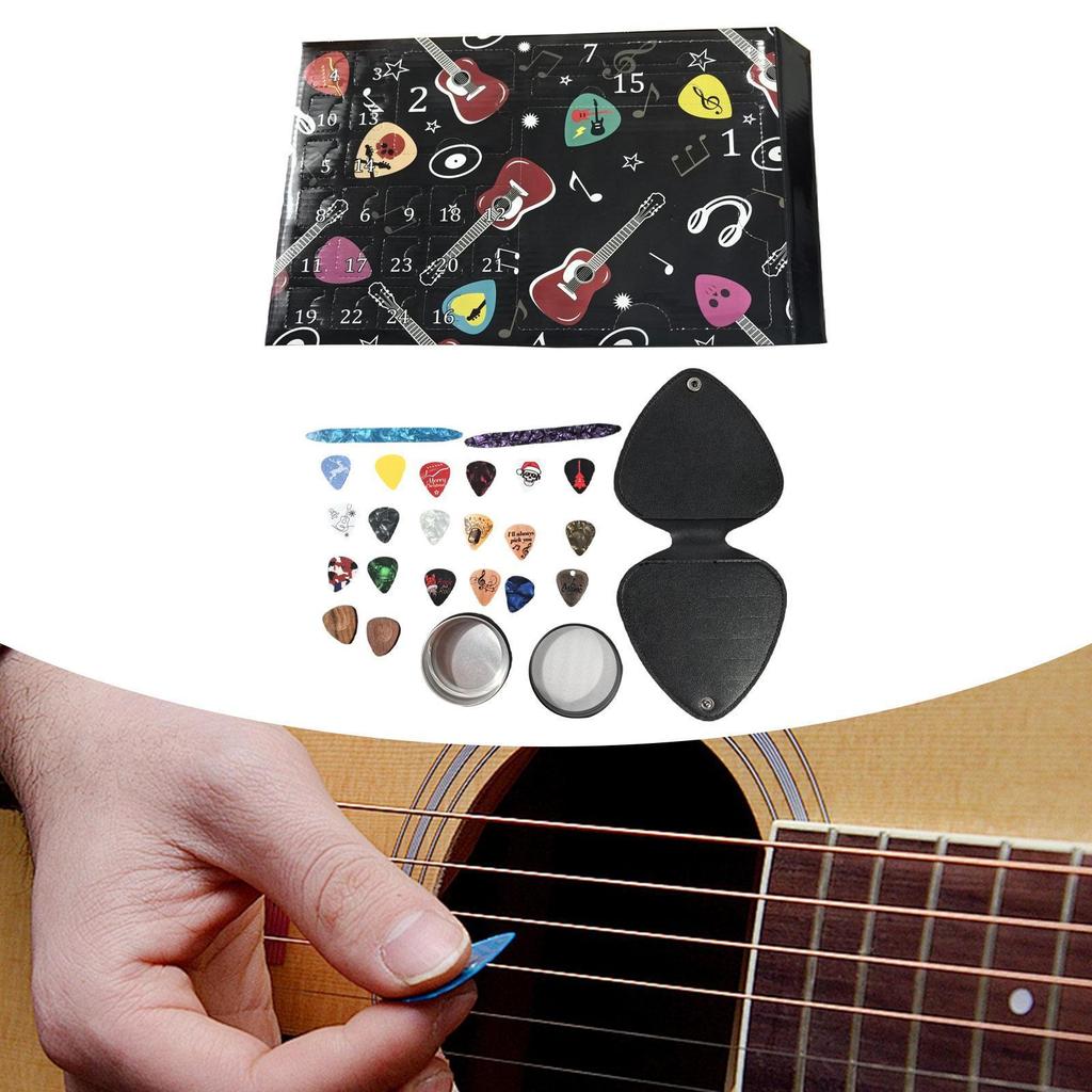 Calendrier de l'Avent médiators de guitare avec sac de rangement en PU pour musicien ukulélé famille