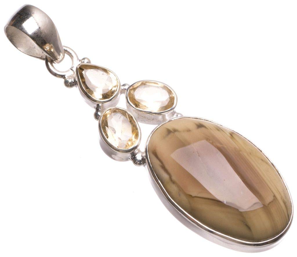 

StarGems Natural Imperial Jasper and Citrine Handmade Vintage 925 Sterling Silver Pendant 2 T1025