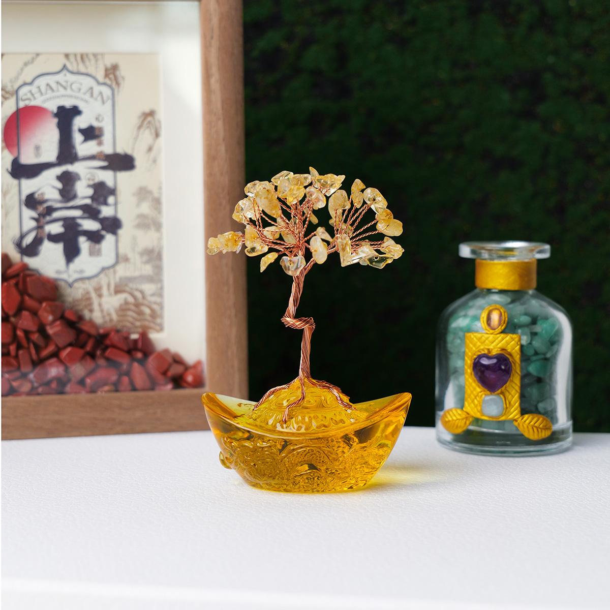 

1 шт. Натуральный кристалл цитрина Дерево удачи стеклянная основа ручная работа Счастливое дерево украшение для дома и офиса настольное украшение праздничный подарок 1pc цитриновый