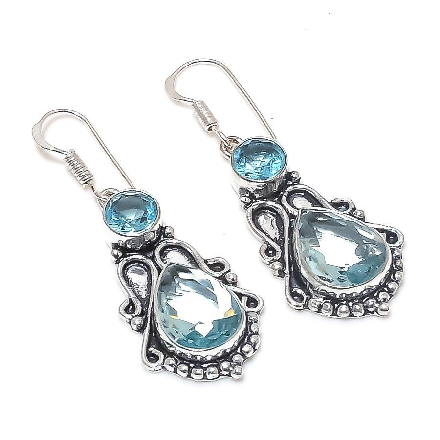 

Швейцарский голубой топаз драгоценный камень серьга из стерлингового серебра 925 пробы 1,97