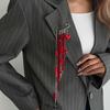 Exaggerated Red Crystal Bead Brooch for Women Men Punk Long Tassel Chain Heart Pendant Brooch Suit Decoration Jewelry Accessorie