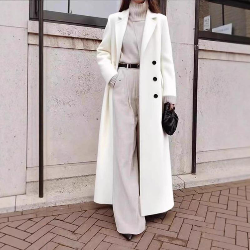 Casual Fashion Warm Comfortable Regular Fit Turn Down Collar Button Pockets Long Sleeve Women Autumn Winter Tweed Coat