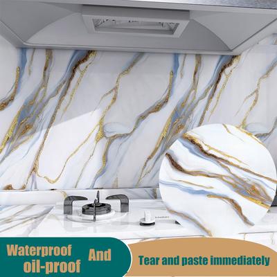 40cm Marble Oil Anti-mold Resistant Self-adhesive Wallpaper For Bathroom Kitchen Living Room Bathroom Cupboard Wall Stickers
