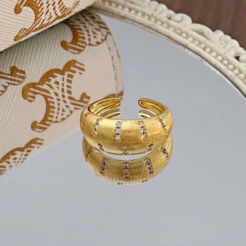 Medieval Vintage Premium Flash Diamond Retro Brushed Wide Version Open Ring Niche Light Luxury Stacked Ring Woman