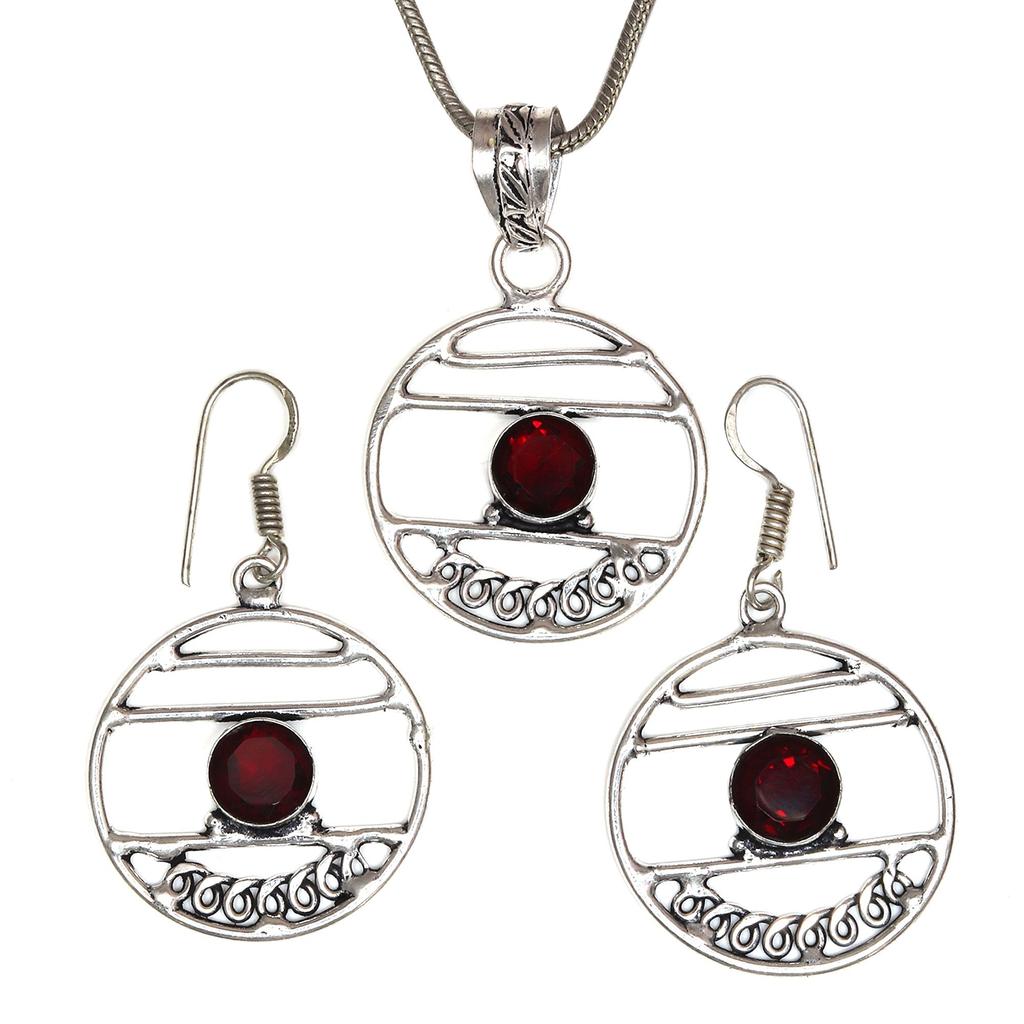 Pendant Garnet   Sterling Jewelry Gemstone Plated Gold Natural Red