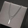 2Pcs/Set Small Hanging Tag Stainless Steel Necklace for Men Geometric Silver Color Pendant Necklace Fashion Hip Hop Jewelry Gift