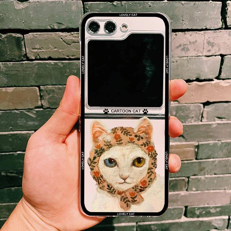 

Funny Cute Cartoon Cat Phone Case For Samsung Galaxy Z Flip 6 5 4 3 For Samsung Flip6 Flip5 Flip4 Hard Folding Transparent Cover Samsung Galaxy Z Flip 3