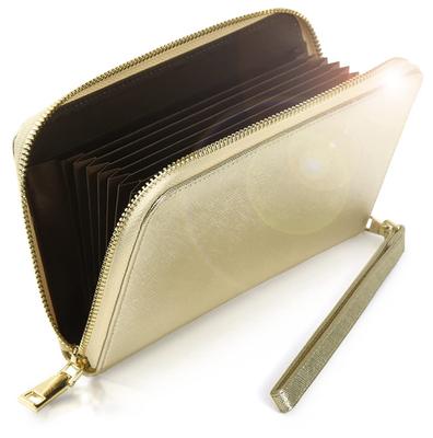 LINOLUNA Lucky Passbook Case, Anti-Magnetic, Supervised by a Feng Shui Master, Women's Genuine Leather Large Capacity Card Case (Gold)