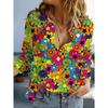 Fashion multicolour Flower style 3D Print Women Long Sleeve Shirts Autumn Holiday Casual Ladies Blouse Tops Women's Clothing