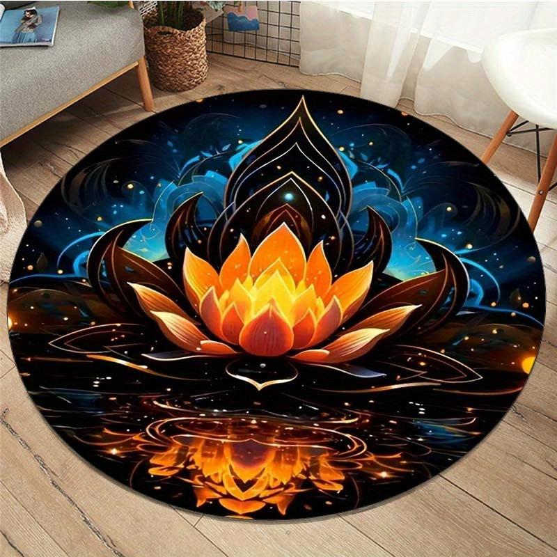 Includes 2 Non-Slip Pads, 800G/M2 Crystal Velvet Cartoon Meditation Lotus Round Rug, Perfect for Witchcraft-Themed Decor, Suitab