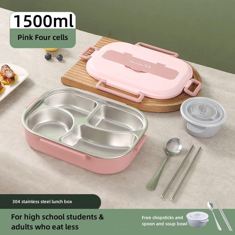 Portable Lunch Box for Kids Students Stainless Steel Thermal Lunchbox with Spoons and Chopsticks Food Container Bento Box