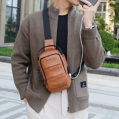 Herren Brusttasche Große Kapazität Diebstahlsicher Umhängetasche USB Crossbody Bag