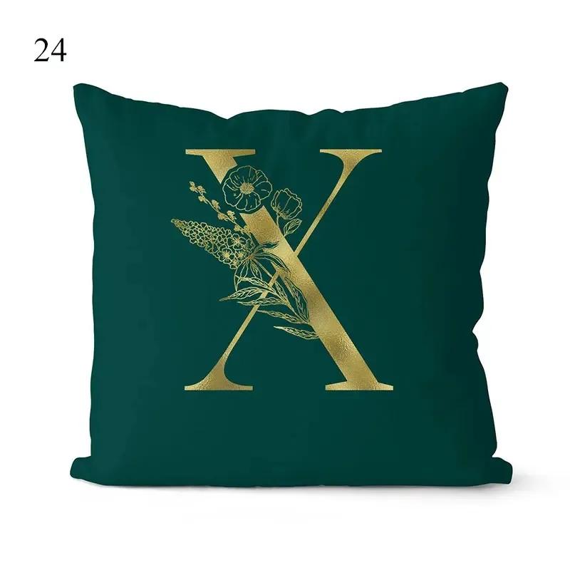 1Pc Green Pillow Cover 45*45cm Gold Letters Throw Pillow Cushion Cover Car Home Decoration Sofa Cushion Covers Pillowcase