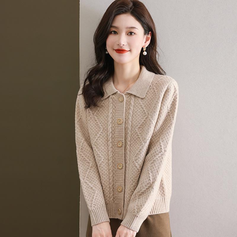 Autumn Collar Knitted Sweater Cardigan Women's Short Sweater Jacket Women's Spring and Autumn