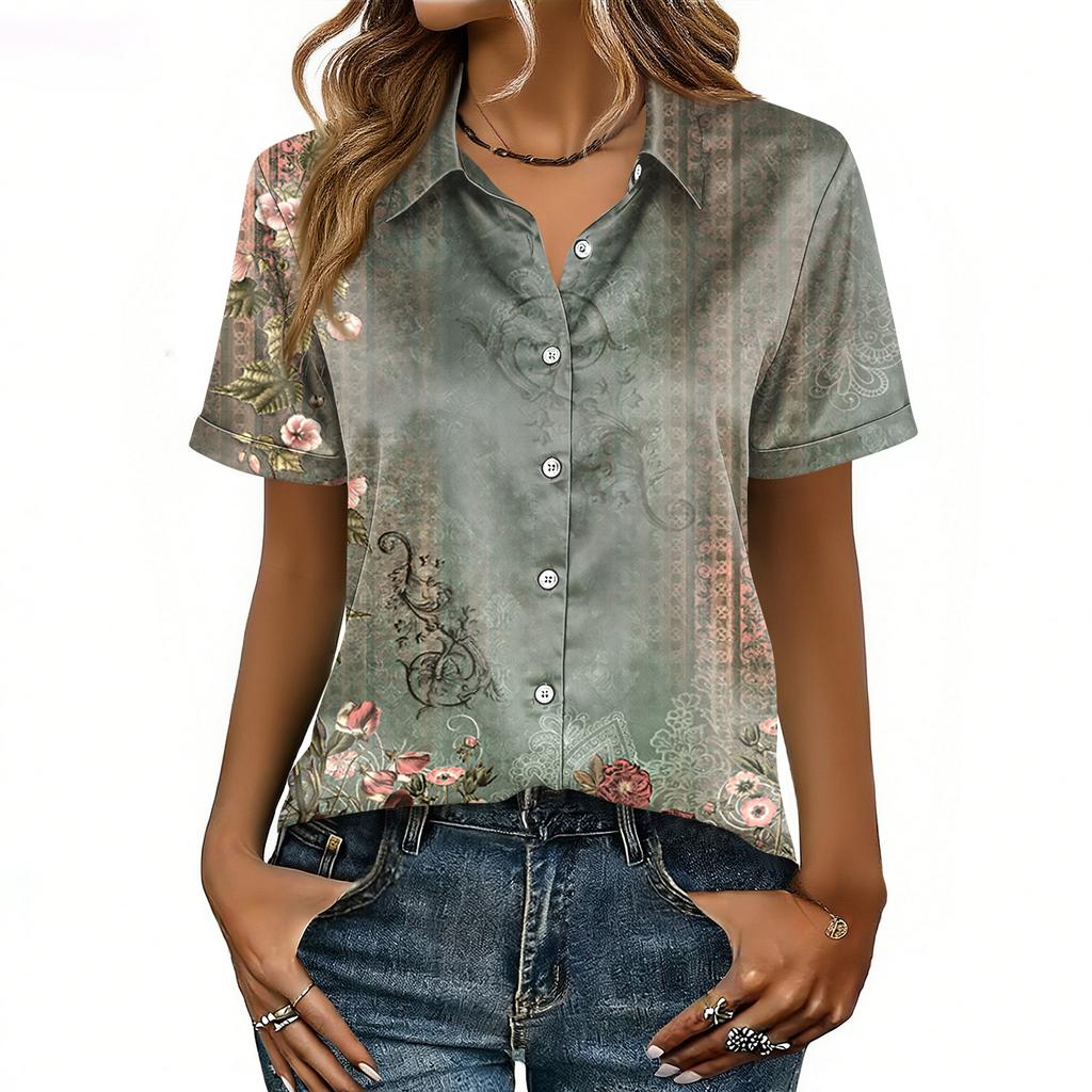 Dames satijnen blouse met korte mouwen, zijden tops, blouses met knoopsluiting, zakelijke casual outfits