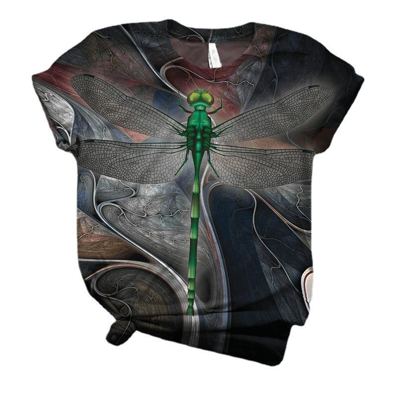 Spring Summer 3D Digital Printed T-shirt Loose Casual Round Neck Women's Wear Shirt