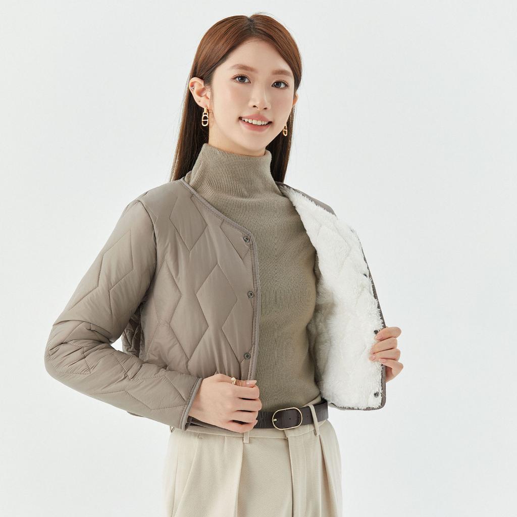 Women's Winter Lamb Wool Padded Jacket Fashion Cotton Top Fleece Lined Short Puffer Coat Warm Inner Liner