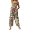 Women's Fashion Casual Loose Back Straps Wide Leg Vintage Printed Jumpsuit