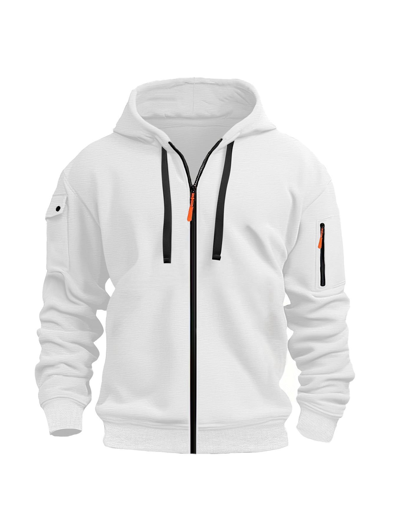 UrbanEdge Heren Hoodie met Rits en Meerdere Zakken - 2025 Lente/Herfst Casual Sportkleding XL wit