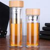 Copo de Vidro Resistente a Altas Temperaturas com Tampa Dupla de Bambu, Copo de Água de Borosilicato Alto, Copo de Chá Simples Portátil, Copo a Vácuo Espesso, 450ML
