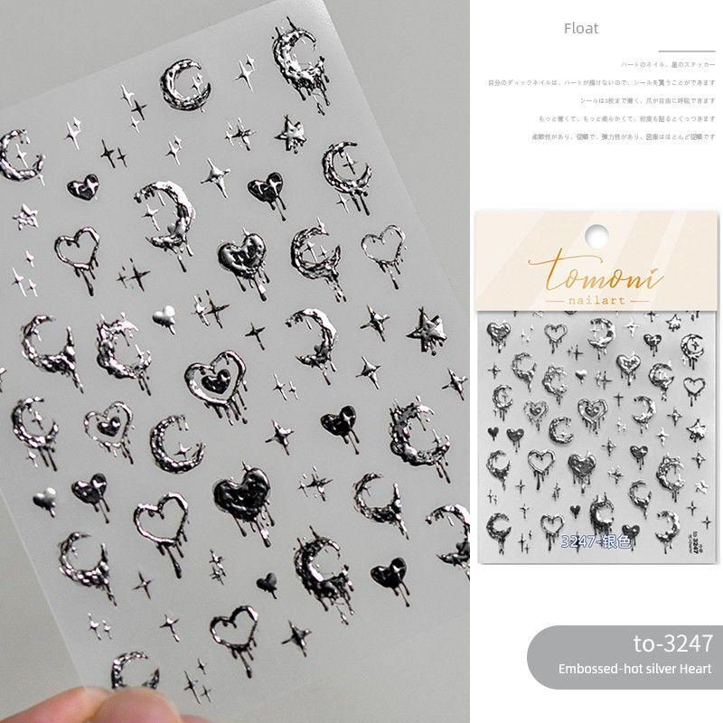 

Hot Silver Light Extravagant Love Heart Moon Dark Nail Sticker Liquid Moon to3247