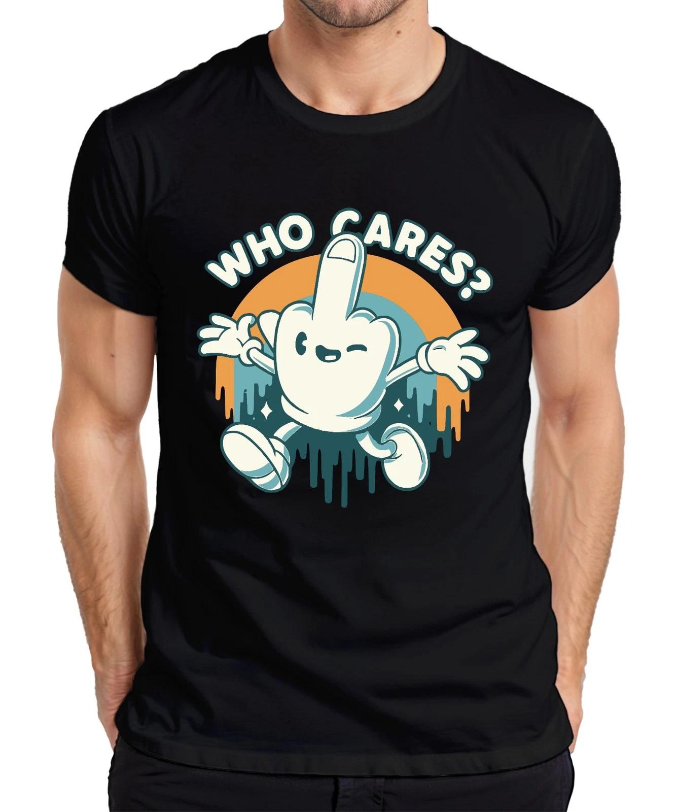 Who Cares Mittelfinger Cartoon frech Retro Vintage 90er Skater Herren T-Shirt XS
