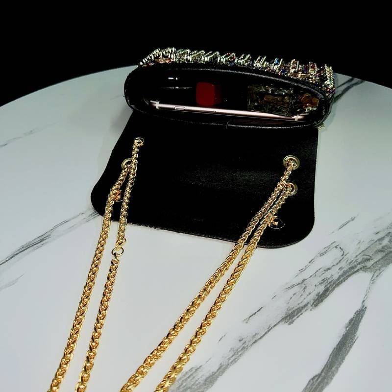 Crystal Embellished Clutch Handbag With Satin Lining For Evening Events And Party Wear