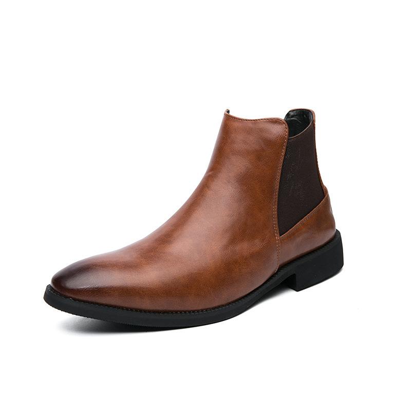 

Autumn and winter new polished Chelsea boots men s large size short boots fashion British style leather shoes 48 коричневий