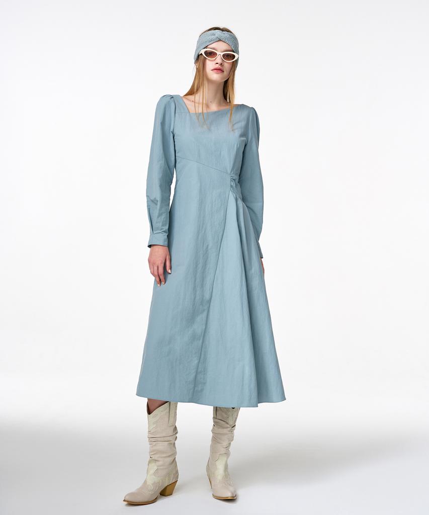 Etmont Unbalance Line Pintuck Dress Grayish Blue