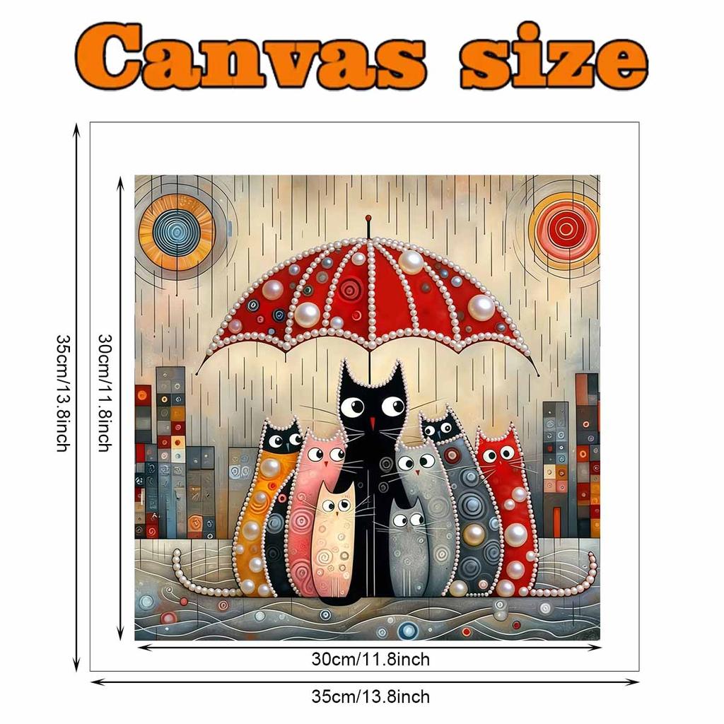 The Cat Sheltering From The Rain Full 5D DIY Pearl Gem Art Diamond Painting Kits for Adults/Beginners Gift Idea Home Decor 11.81x11.81in