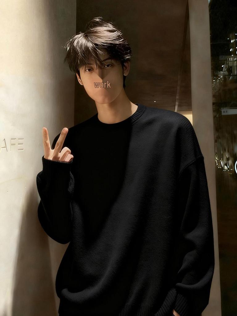 Cleanfit Men's Black Winter Knit Sweater - Plus Velvet Warm Lazy Style, Inner Layer Base, Couples' Outerwear
