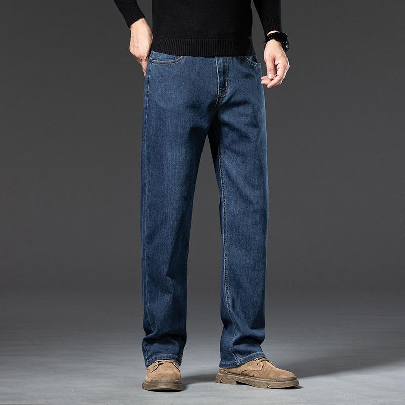Loose Straight Jeans For Men In Autumn And Winter New Elastic Business Casual Versatile Thick Young Men's Pants