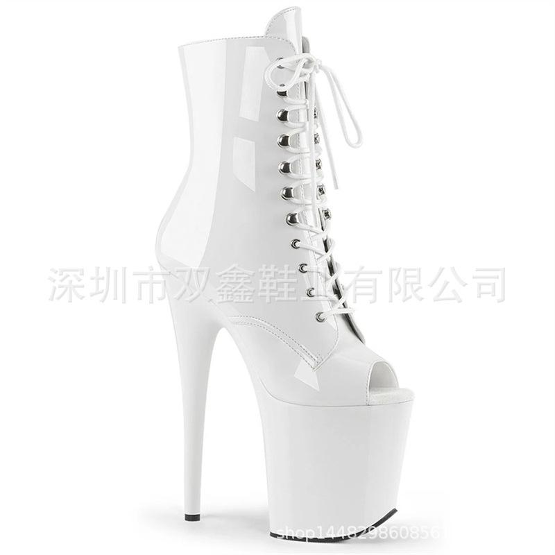 20Cm winter short boots black sole transparent round head women's low tube inner height increase adhesive sole strap fashion ride