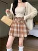 Women's Plus Size Wool Blend Plaid A-line Skirt, High Waist Pleated Short Skirt for Autumn/Winter 2025.