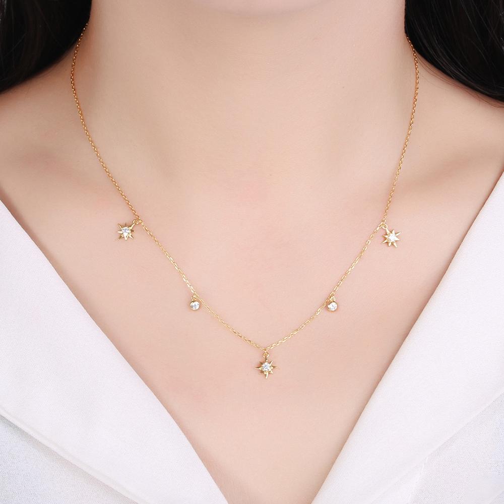 Vintage Stainless Steel Zircon Star Charms Necklaces For Women Elegant Luxury 18k Gold Plated Chain Necklace Choker Jewelry