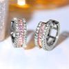 Orecchini a clip da donna di lusso con pietre in zircone arcobaleno, ciondolo color argento, per matrimonio, da donna