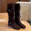 Sheepskin Version~ Height Increase 6cm~ Boots Women's 2025 New Medium Boots Maillard Soft Pleated Tall Boots