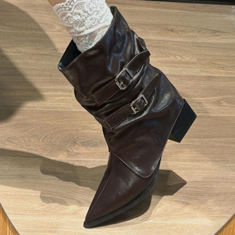 Sexy Women Ankle Boots Pointed Toe High Heels Shoes 2025 Trend New Chunky Boots Pleated Chelsea Party Pumps Woman Botas