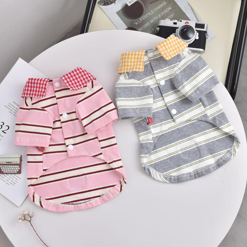 Spring and Summer New Pet Leasable Scarf Striped T-shirt, Two Legged Dog Clothes Breathable Vest Puppy Clothes
