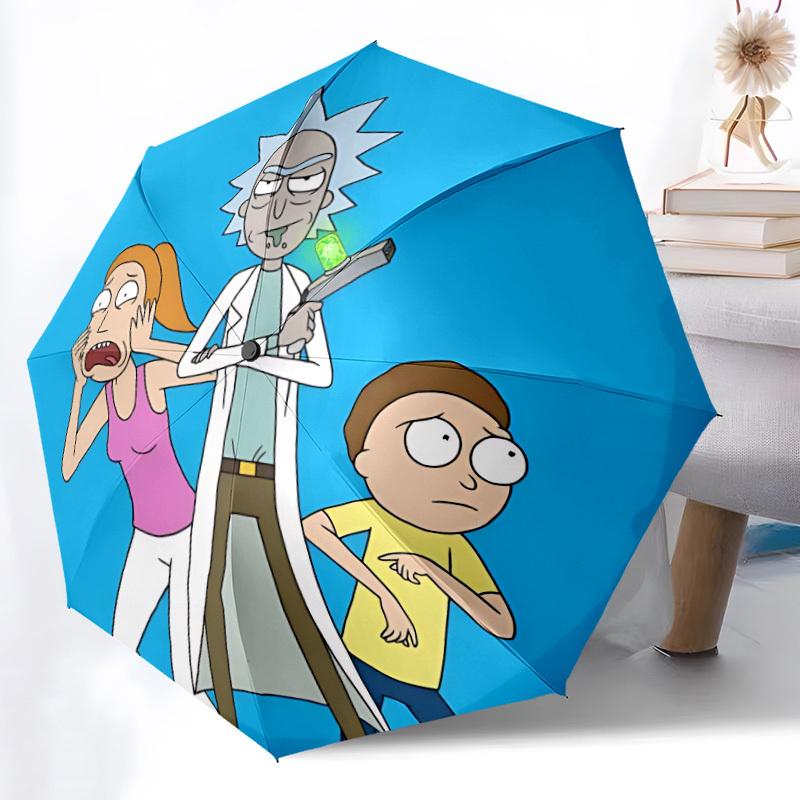

1pc Rick and Morty Automatic Opening/Closing Folding Umbrella with 8 Ribs, Portable Sunshade Umbrella Birthday and Holidays gifts yy250105144