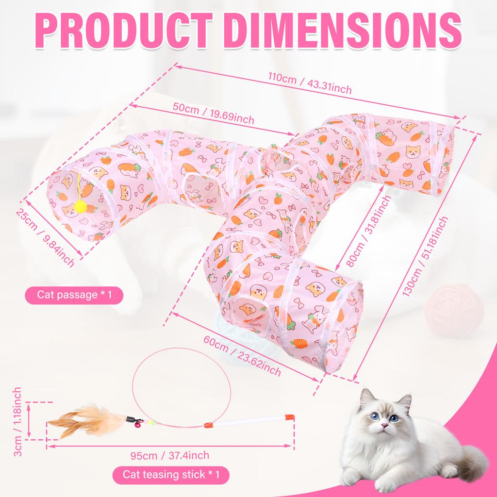 Faucet Style Foldable Cat Tunnel Versatile Tear Resistant Small Animal Tunnel Toy With Cat Teaser for Indoor Outdoor