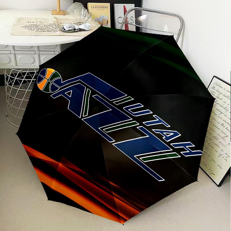 Jazz Basketball Team Umbrella Folding Umbrella, Automatic Umbrella 8-Frame for Travel, Camping Use Gift for Halloween Christmas