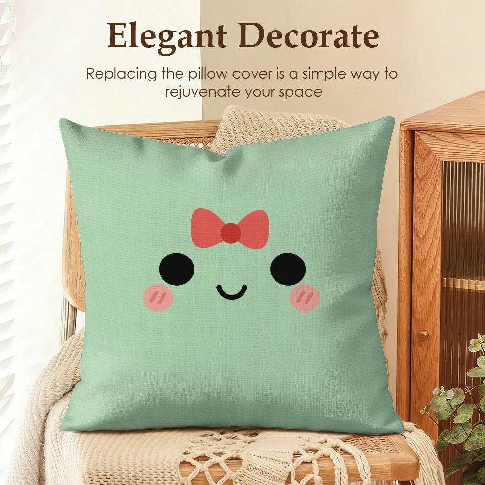 Minimalist Cartoon Face Cushion Cover Natural Linen Organic Fabric DoubleSided Printing Sofa Home Decor Gift Pillow Cover