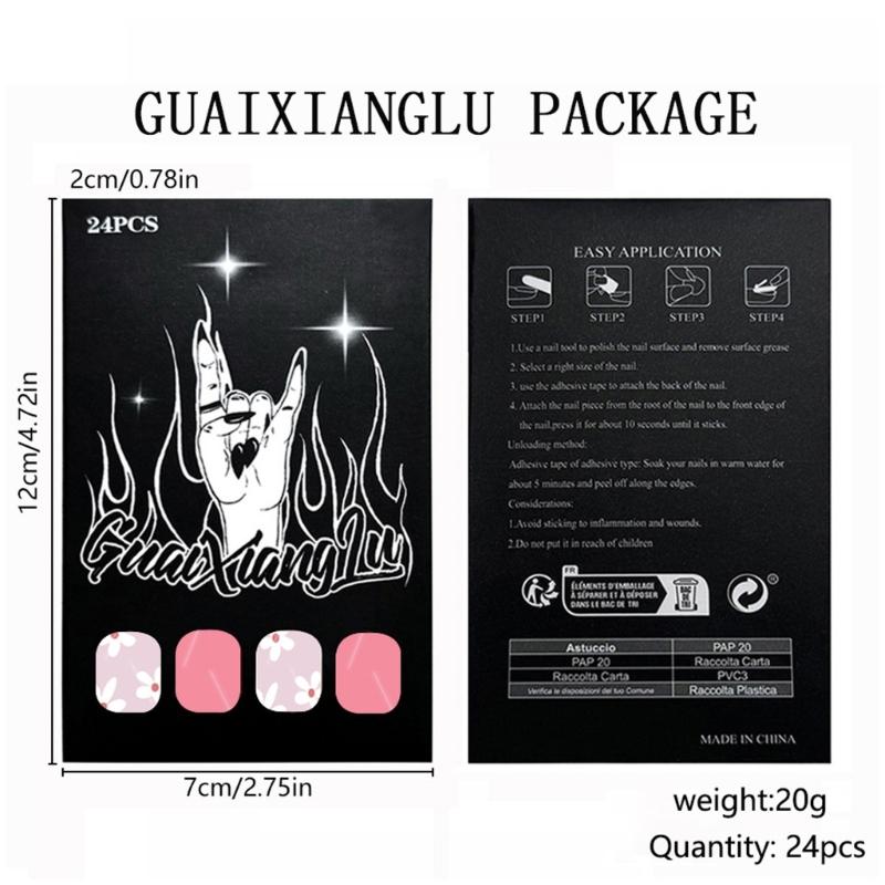 Quadratische Aufklebenägel Blume Falsche Nägel Klebenägel Künstliche Acrylnägel 12 Größen 24 Stück Aufklebenägel für Frauen Mädchen