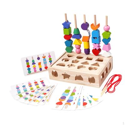 Montessori Holzperlen Sequenzierungsspielzeug Stapelblöcke Lernen Frühe Bildung Schnürung