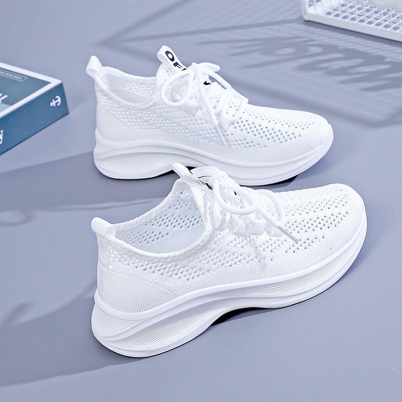 Flying Woven Women's Shoes Spring New Mesh Breathable Outdoor Comfortable Simple Lightweight Platform Sports Shoes